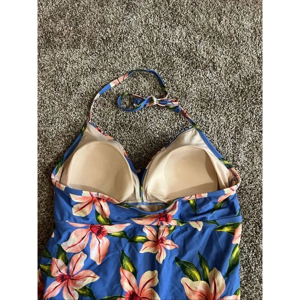 Isabel Maternity By Ingrid & Isabel Blue Floral One Piece Swimsuit Woman’s Size